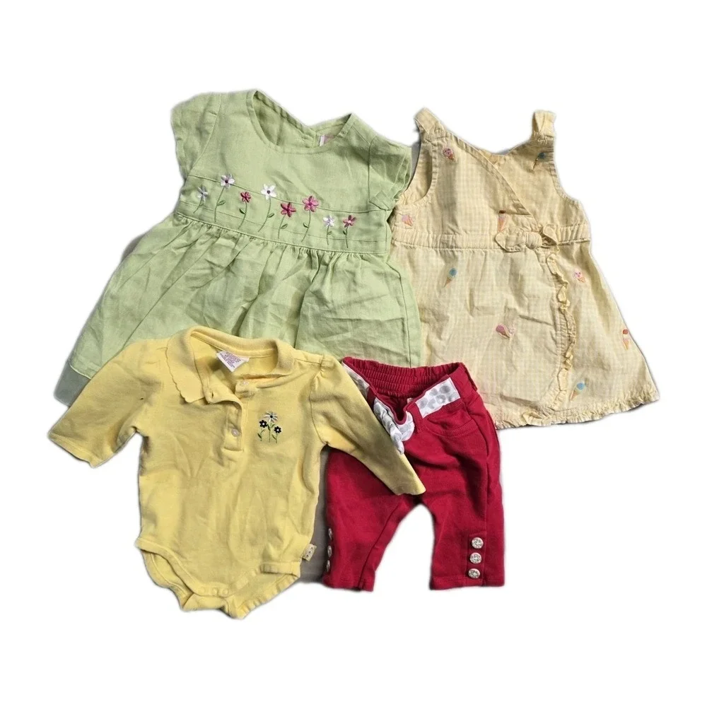 Gymboree  Vintage Girls‎ Dress  Green Linen 3-6 Months Lot Of 4